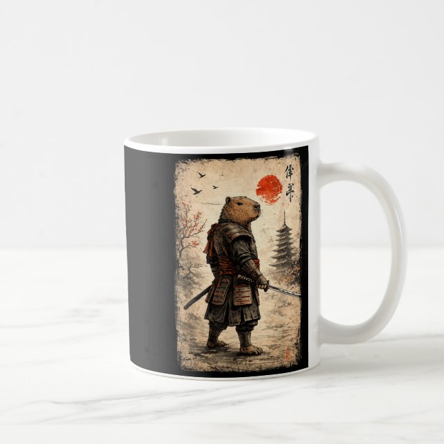 Samurai Capybara lustiges Capybara Vintage-Grafik Kaffeetasse (Rechts)
