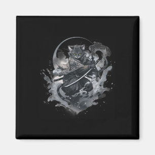 Samurai Cat Anime Japanisch Ninja Warrior Ästhetik Magnet