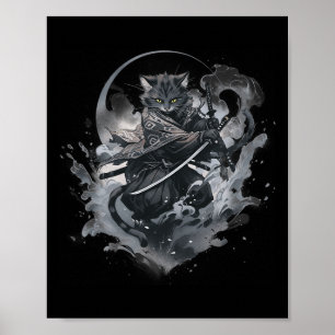 Samurai Cat Anime Japanisch Ninja Warrior Ästhetik Poster