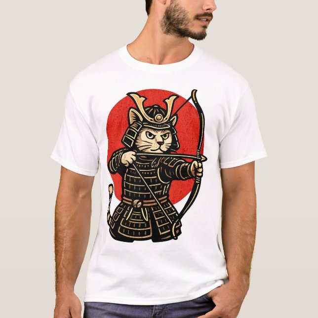 Samurai Cat Archer, Japanese Warrior Neko  T-Shirt (Vorderseite)