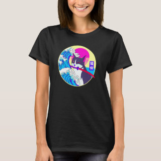 Samurai Cat Great Wave Japanisch Vaporwave Retro A T-Shirt