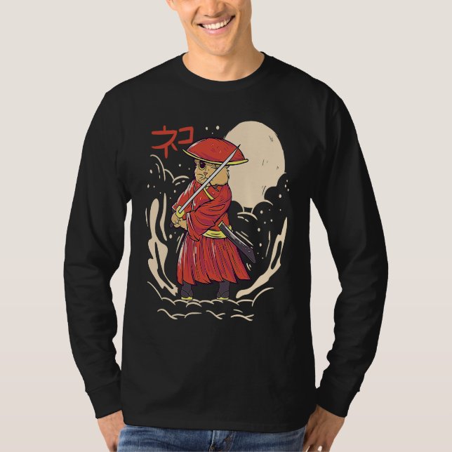 Samurai Cat Illustration  Japanese Cute Graphic T-Shirt (Vorderseite)