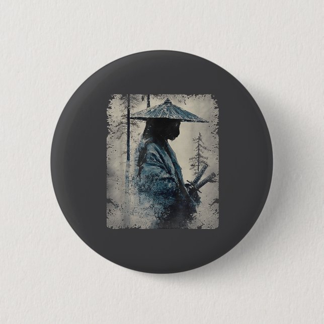 Samurai Cat Japanese Art Anime Men Women Kids Grap Button (Vorderseite)