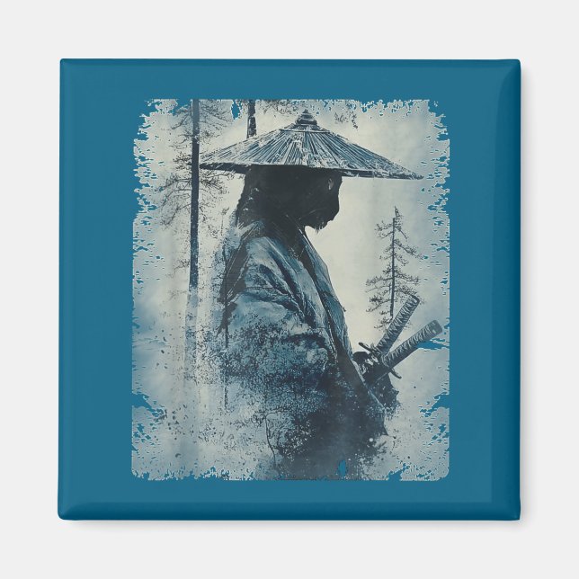 Samurai Cat Japanese Art Anime Men Women Kids Grap Magnet (Vorne)