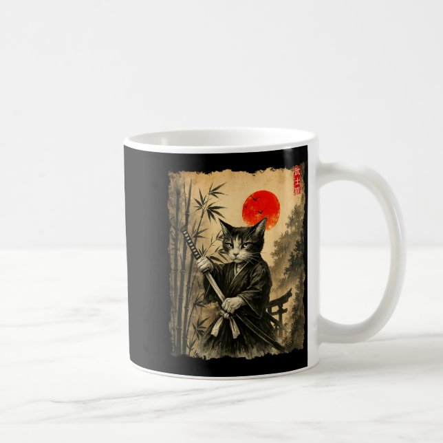 Samurai Cat Japanese Art Men Boys Funny Graphic Te Kaffeetasse (Rechts)
