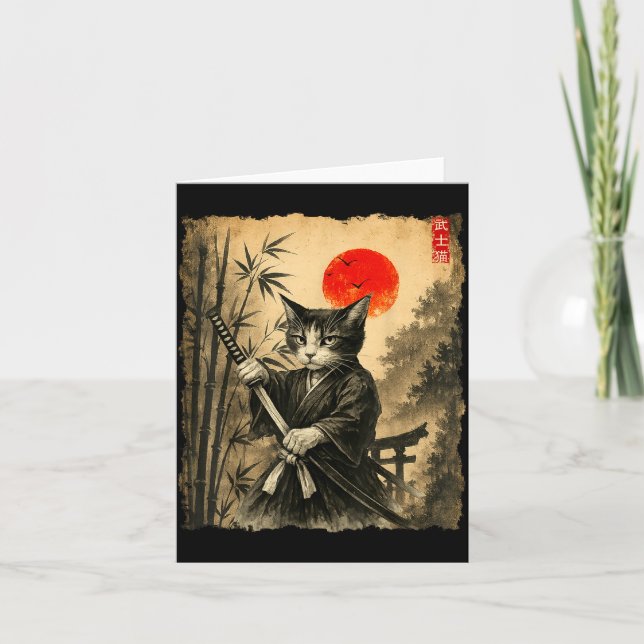 Samurai Cat Japanese Art Men Boys Funny Graphic Te Karte (Vorderseite)