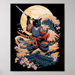 Samurai Cat Japanese Cat Anime Ninja Poster