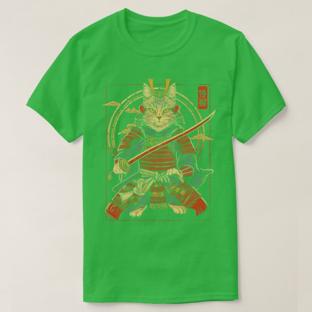 Samurai Cat Japanese Cat Art Aesthetic Cat Lover T-Shirt (Design vorne)