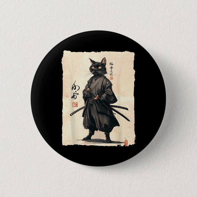 Samurai Cat Japanisch Anime Cat Lover Funny für Mä Button (Vorderseite)