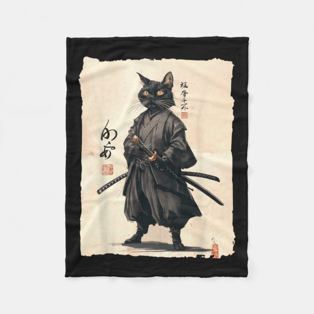 Samurai Cat Japanisch Anime Cat Lover Funny für Mä Fleecedecke (Vorderseite)