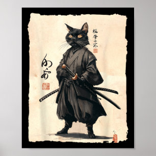 Samurai Cat Japanisch Anime Cat Lover Funny für Mä Poster