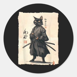 Samurai Cat Japanisch Anime Cat Lover Funny für Mä Runder Aufkleber