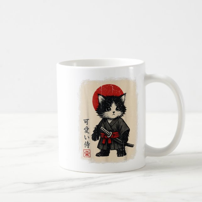 Samurai Cat Japanisch Vintag Kawaii Funny Cats Kaffeetasse (Rechts)