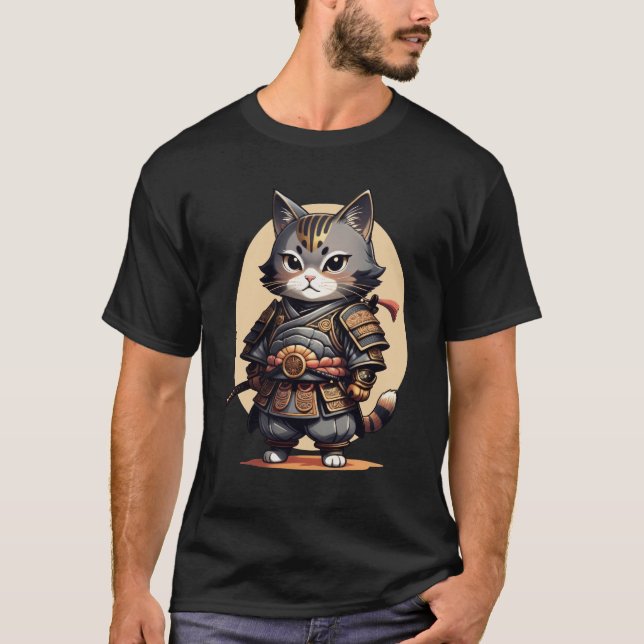 Samurai Cat Japanischer Cartoon Cat Funny Cat Art T-Shirt (Vorderseite)