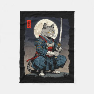Samurai Cat Japanischer Retro-Kämpfer Cat Moon Uki Fleecedecke
