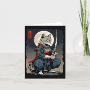 Samurai Cat Japanischer Retro-Kämpfer Cat Moon Uki Karte