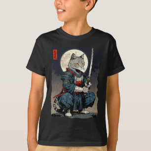 Samurai Cat Japanischer Retro-Kämpfer Cat Moon Uki T-Shirt