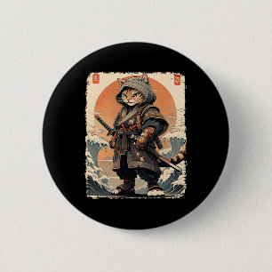 Samurai Cat Katana Full Gear Warrior Kämpfer Japan Button