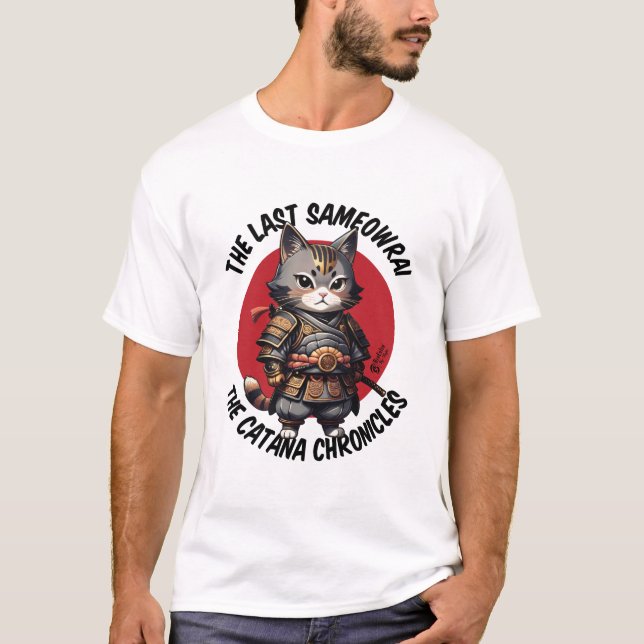 Samurai Cat Men White T-Shirt (Vorderseite)