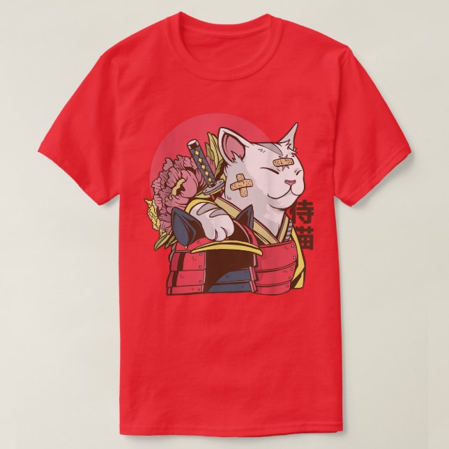 Samurai Cat mit Armor Plaster Asian Martial Arts T-Shirt (Design vorne)