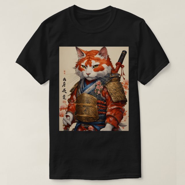 Samurai Cat mit Koi Armor T - Shirt Design (Design vorne)