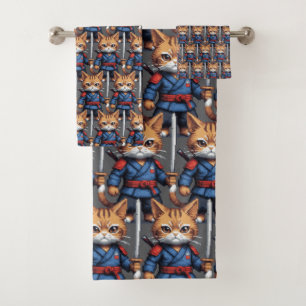 Samurai Cat Pixel Art Badhandtuch Set
