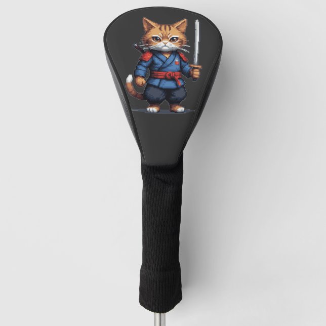 Samurai Cat Pixel Art Golf Headcover (Vorderseite)