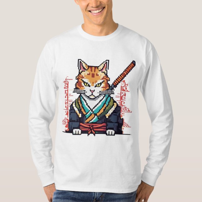 Samurai Cat Pixel Art Masterpiece T-Shirt (Vorderseite)