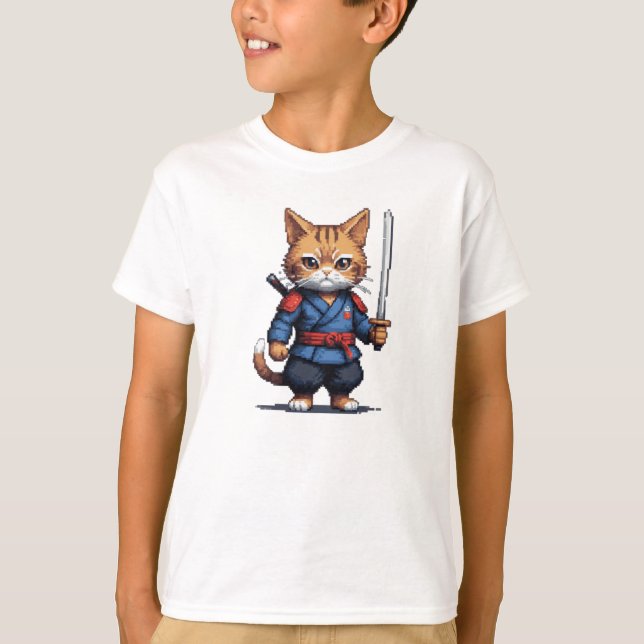 Samurai Cat Pixel Art T-Shirt (Vorderseite)