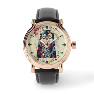 SAMURAI CAT-PORTRAT MIT SERPENT-TATTOOS ARMBANDUHR