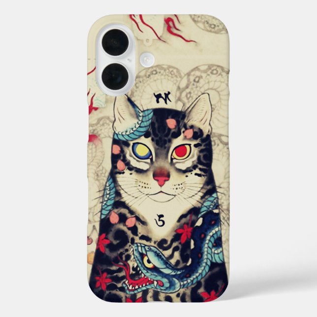 SAMURAI CAT-PORTRAT MIT SERPENT-TATTOOS Case-Mate iPhone HÜLLE (Rückseite)