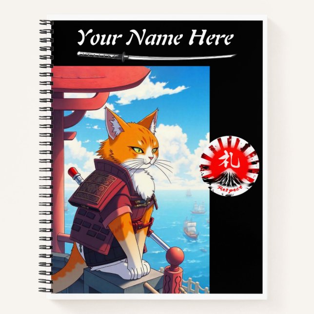Samurai Cat Respect Spiral Notizbuch (Vorderseite)