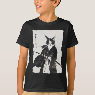 Samurai Cat T-Shirt Vintag Ukiyo-e Warrior Art Gra