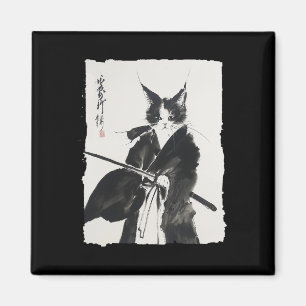 Samurai Cat T-Shirt Vintag Ukiyo-e Warrior Art Gra Magnet