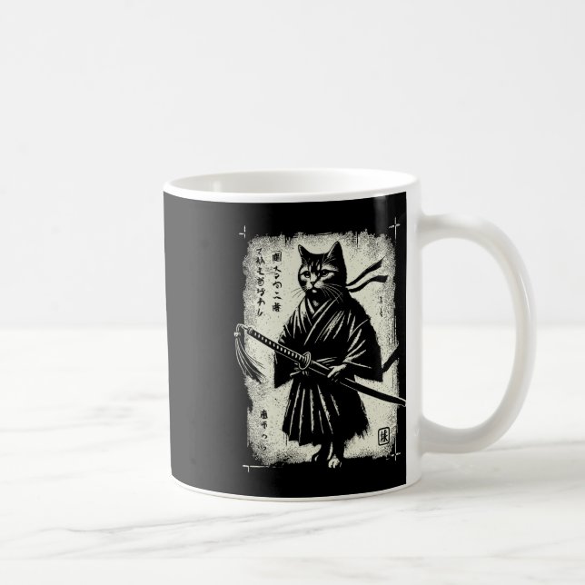 Samurai Cat Ukiyo-e Warrior Art Graphic Sumi-e Cat Kaffeetasse (Rechts)