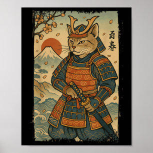 Samurai Cat Warrior Japanisch Ukiyo-e Artwork Cat  Poster