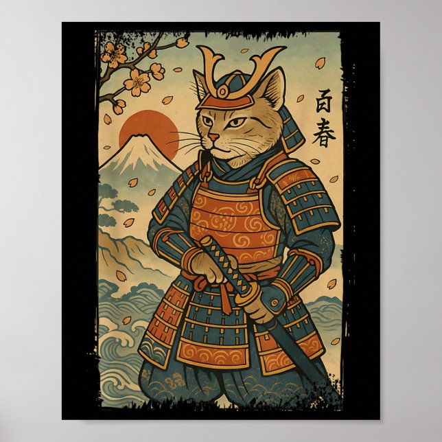 Samurai Cat Warrior Japanisch Ukiyo-e Artwork Cat  Poster (Vorne)
