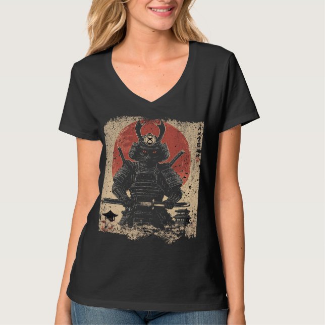 Samurai Cat Warrior Kunstliebhaber T-Shirt (Vorderseite)