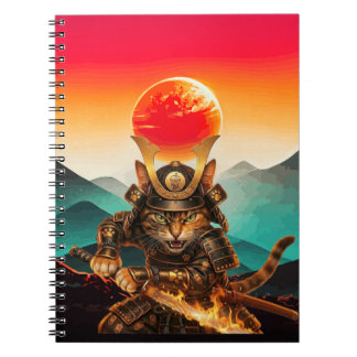 Samurai Cat Warrior Sunset Premium spiral Notebook Notizblock