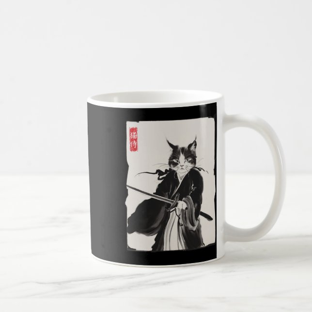 Samurai Cat Warrior Tinte Art Funny Japanese Style Kaffeetasse (Rechts)