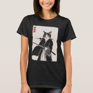 Samurai Cat Warrior Tinte Art Funny Japanese Style T-Shirt