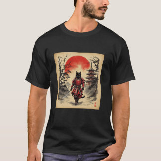 Samurai Cat Warrior Vintage Funny Cat Ukiyo Ink Ar T-Shirt