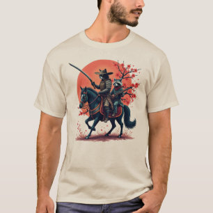Samurai Cowboy Cat und Raccoon Reiten T-Shirt