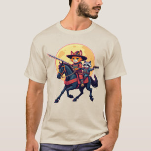 Samurai-Cowboy-Katze und Waschbär auf einem Pferd T-Shirt