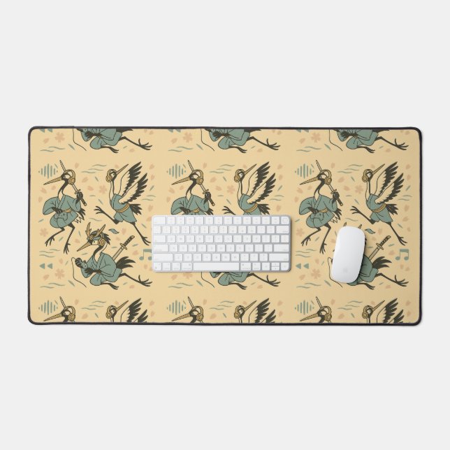 Samurai Crane with Headphones  Schreibtischunterlage (Tastatur & Maus)