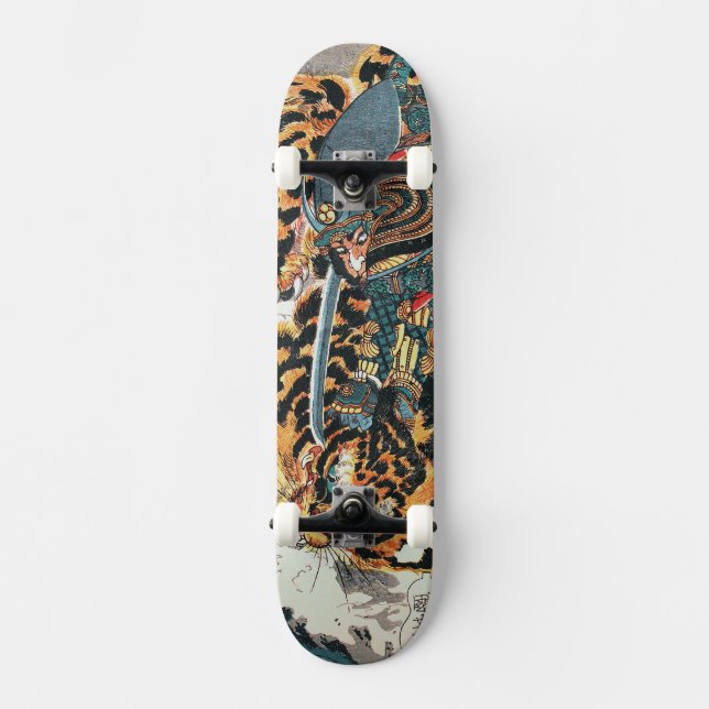 Samurai Fighting a Tiger, Kuniyoshi, Ukiyo-e Skateboard (Vorderseite)