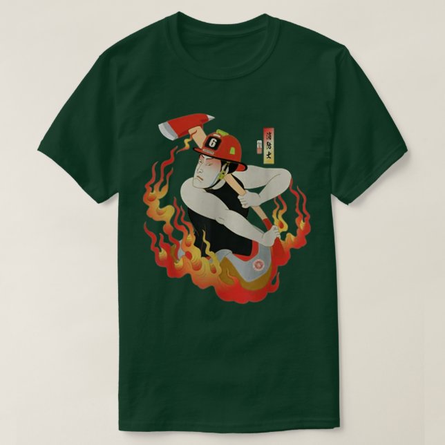 Samurai Firefighter Fireman Ukiyoe Japanischer War T-Shirt (Design vorne)