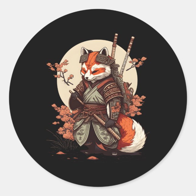 Samurai Fox Warrior Japanisch Ninja Fox Kawaii Runder Aufkleber (Vorderseite)