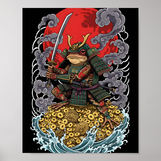 Samurai Frog of Fortune – Mythical Warrior Art Poster (Vorne)