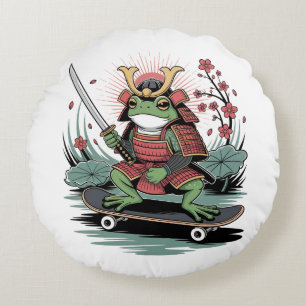 Samurai-Frosch-Krieger-Rundkissen Rundes Kissen